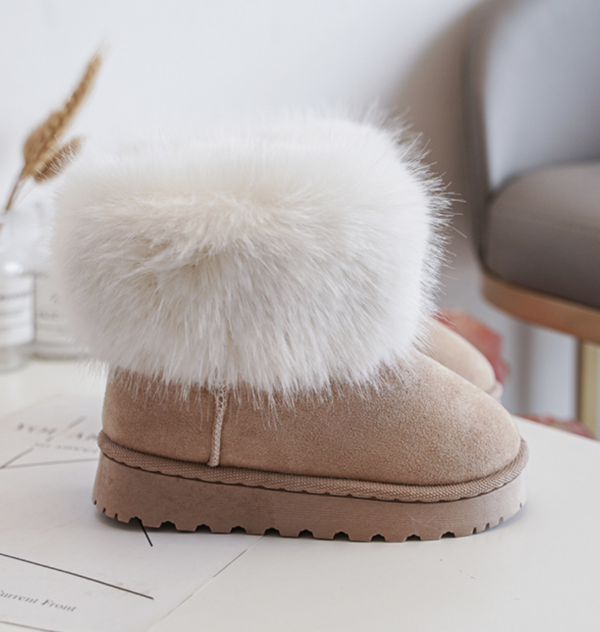 Itty Bitty Faux Fur Trim Beige Snuggle Boots - Image 2