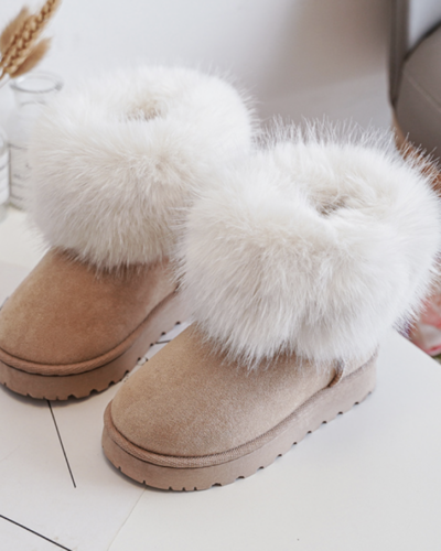 Itty Bitty Faux Fur Trim Beige Snuggle Boots