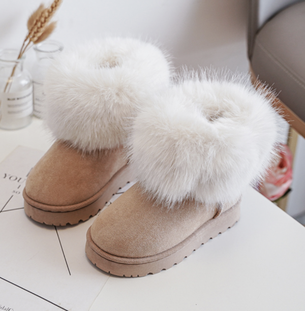 Itty Bitty Faux Fur Trim Beige Snuggle Boots