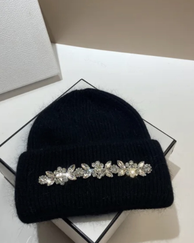 Itty Bitty Women's Black Jewel Embellished Beanie hat