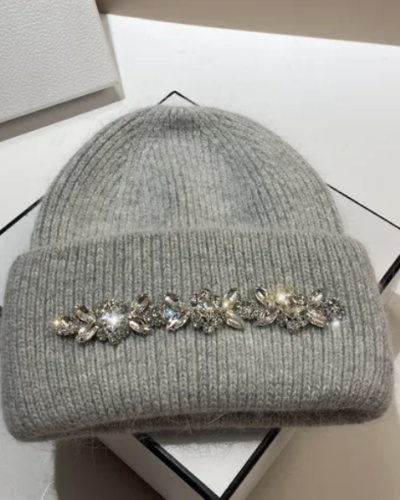 Itty Bitty Women's Grey Jewel Embellished Beanie hat