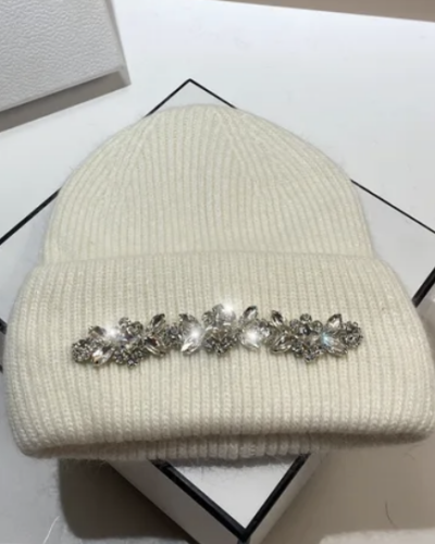 Itty Bitty Women's Cream Jewel Embellished Beanie hat
