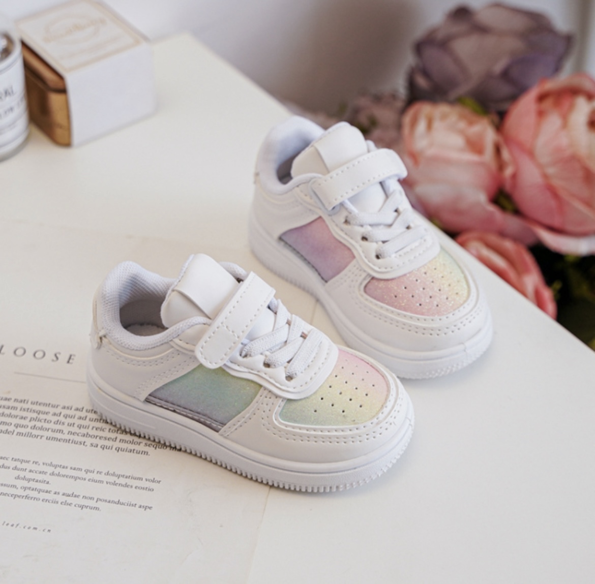 Itty Bitty White Rainbow Glitter Trainers Itty Bitty