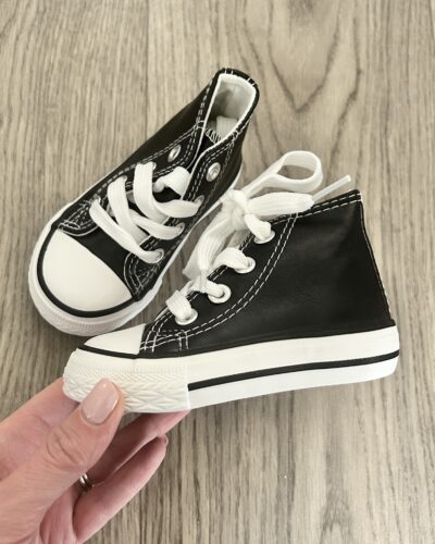 Itty Bitty Black Leather Look High Top Trainers