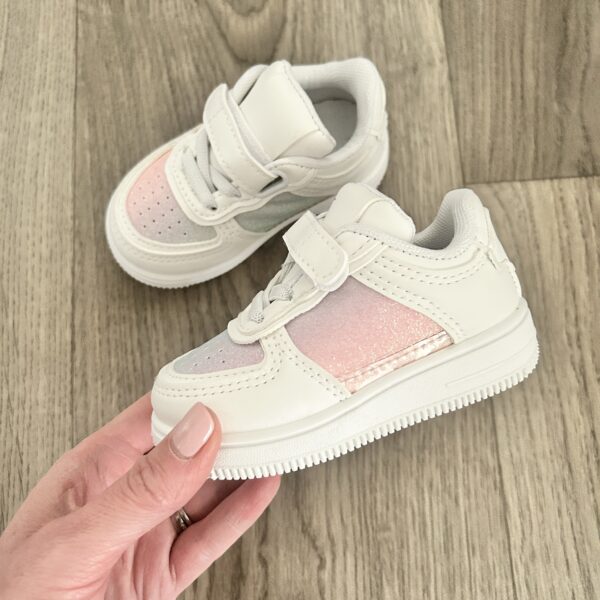 Itty Bitty White  Rainbow Glitter Trainers