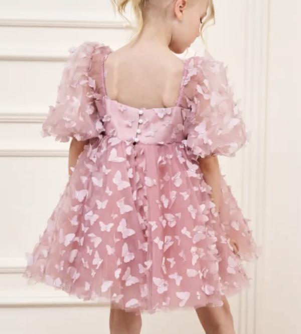 Itty Bitty Pink Butterfly Puff Sleeve Dress - Image 3