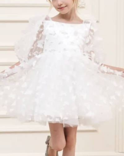 Itty Bitty White Butterfly Puff Sleeve Dress