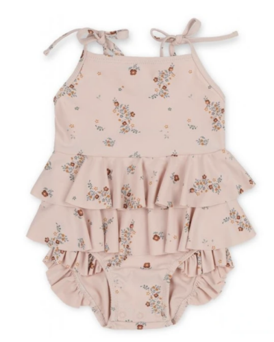 Itty Bitty Pink Ditsy Floral Ruffle Swimsuit