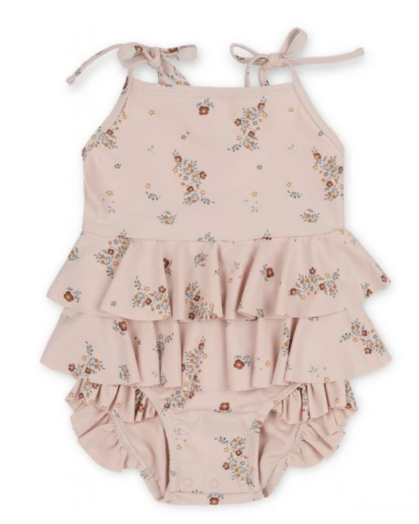 Itty Bitty Pink Ditsy Floral Ruffle Swimsuit