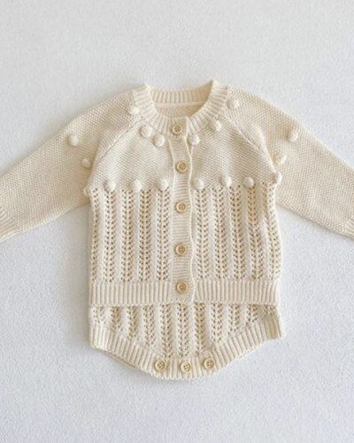 Itty Bitty Cream Pom Pom Knitted Set