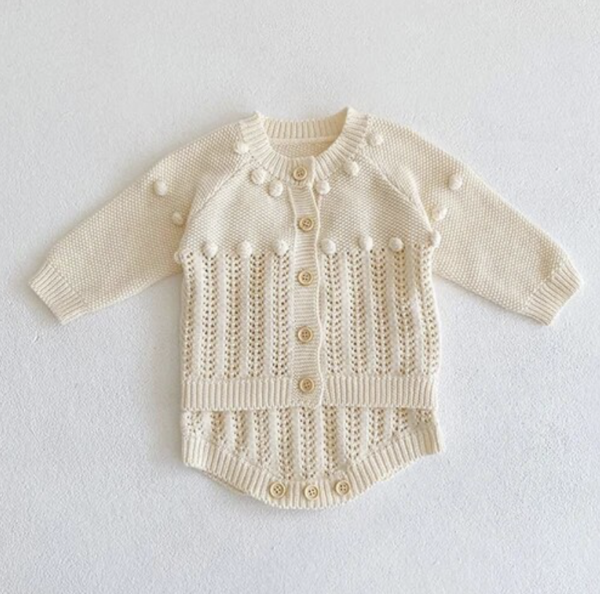 Itty Bitty Cream Pom Pom Knitted Set
