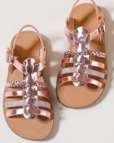 Itty Bitty Pink Metallic Multi Strap Sandals
