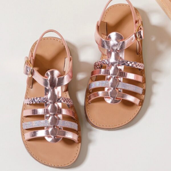 Itty Bitty Pink Metallic Multi Strap Sandals