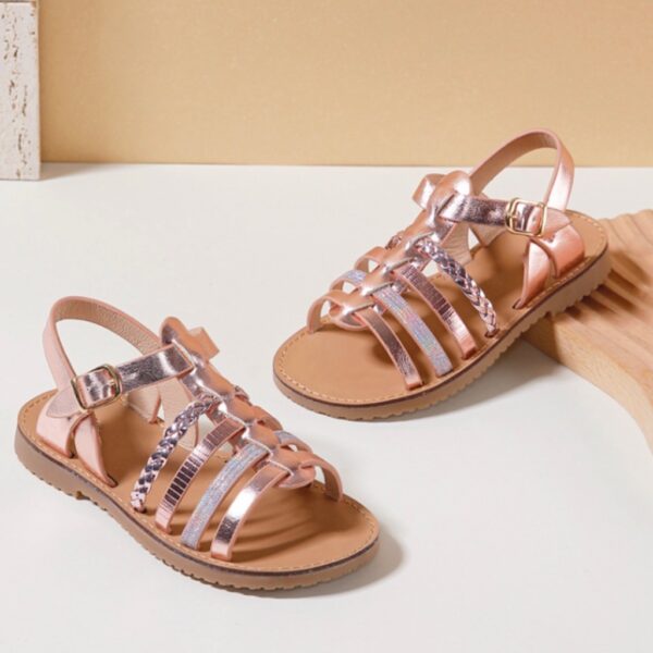 Itty Bitty Pink Metallic Multi Strap Sandals - Image 4
