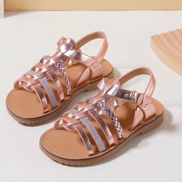 Itty Bitty Pink Metallic Multi Strap Sandals - Image 2