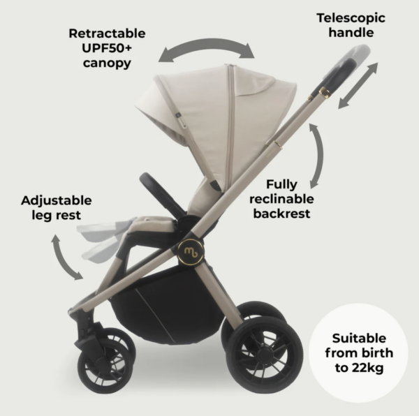 MB450i 3-in-1 Travel System with i-Size Car Seat - Ivory - Image 8
