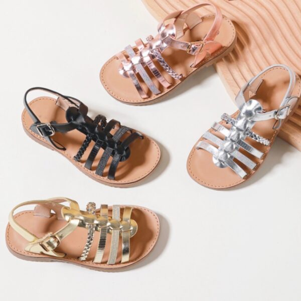 Itty Bitty Black Metallic Multi Strap Sandals - Image 6