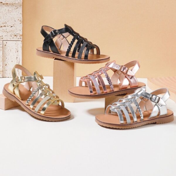 Itty Bitty Black Metallic Multi Strap Sandals - Image 7