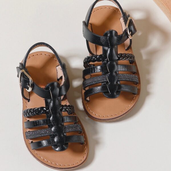 Itty Bitty Black Metallic Multi Strap Sandals - Image 2
