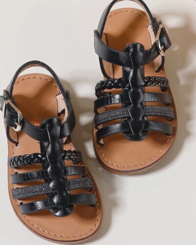 Itty Bitty Black Metallic Multi Strap Sandals