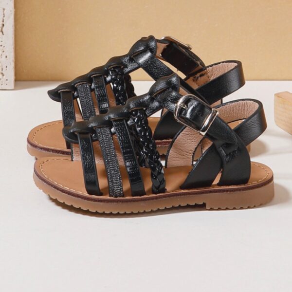 Itty Bitty Black Metallic Multi Strap Sandals - Image 3
