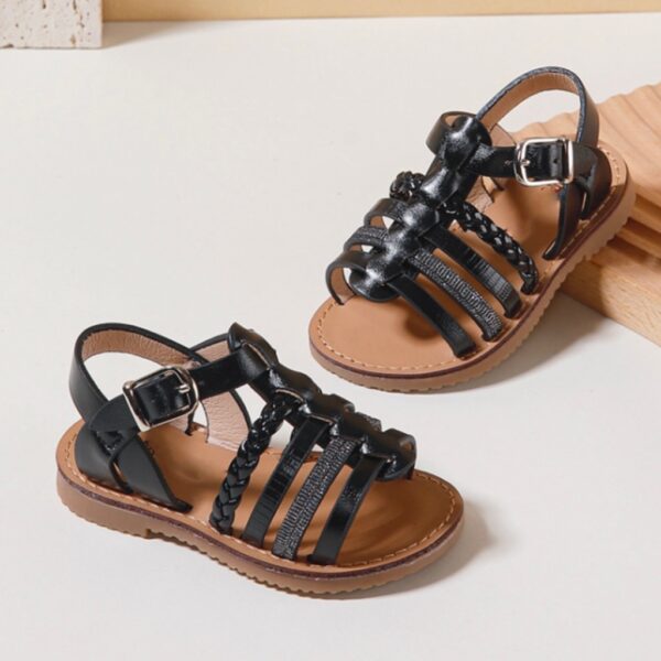 Itty Bitty Black Metallic Multi Strap Sandals - Image 4