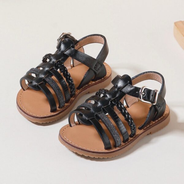 Itty Bitty Black Metallic Multi Strap Sandals - Image 5
