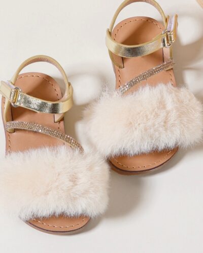 Itty Bitty Gold Faux Fur Diamanté Sandals