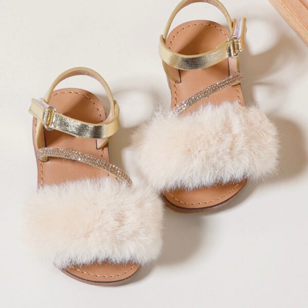 Itty Bitty Gold Faux Fur Diamanté Sandals