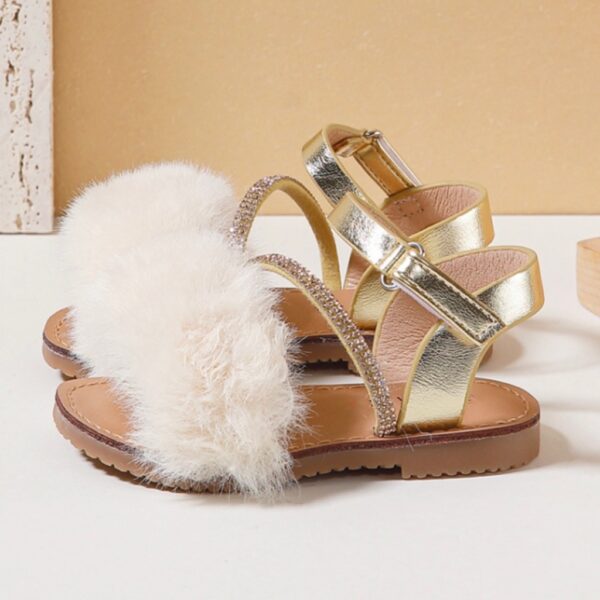 Itty Bitty Gold Faux Fur Diamanté Sandals - Image 4