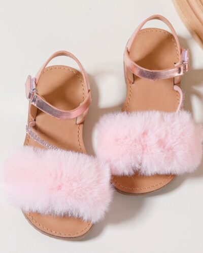 Itty Bitty Pink Faux Fur Diamanté Sandals