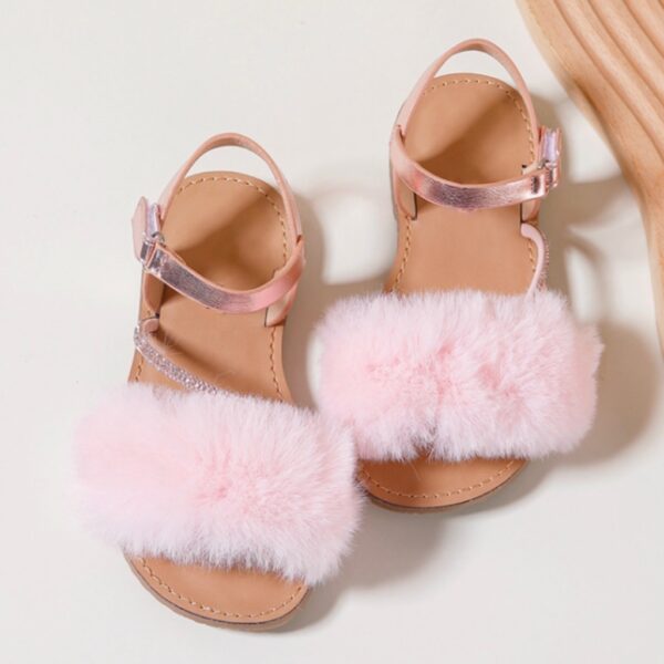 Itty Bitty Pink Faux Fur Diamanté Sandals