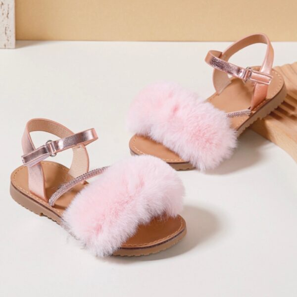 Itty Bitty Pink Faux Fur Diamanté Sandals - Image 4