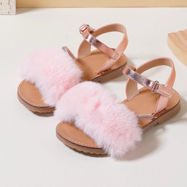 Itty Bitty Pink Faux Fur Diamanté Sandals - Image 5