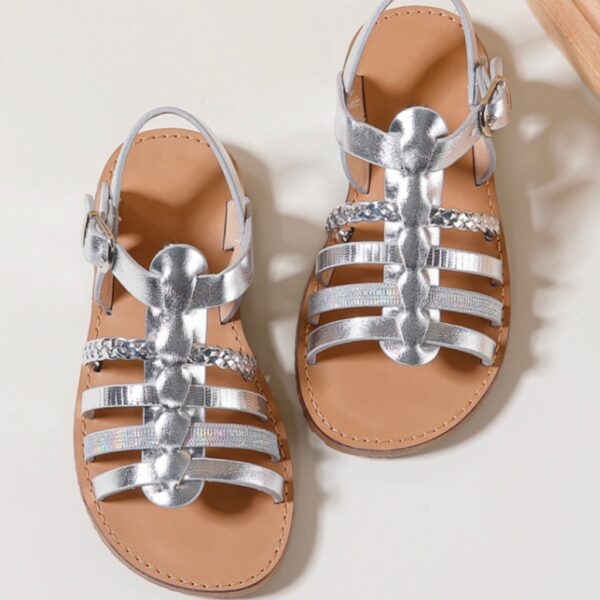 Itty Bitty Silver Metallic Multi Strap Sandals - Image 2