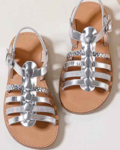 Itty Bitty Silver Metallic Multi Strap Sandals