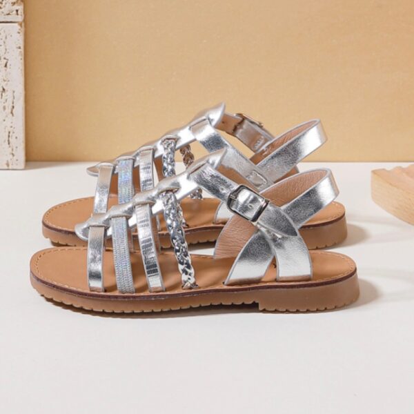 Itty Bitty Silver Metallic Multi Strap Sandals - Image 3