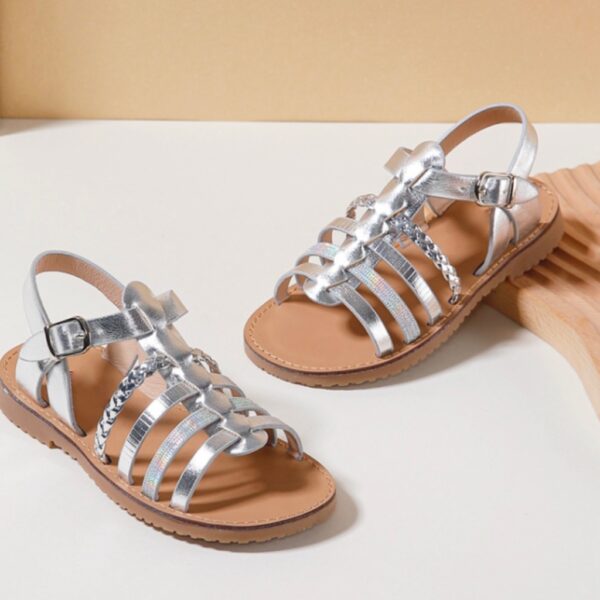 Itty Bitty Silver Metallic Multi Strap Sandals - Image 4