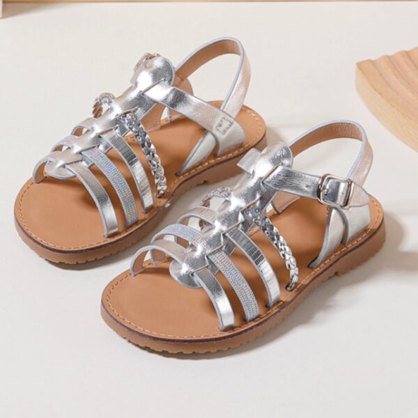 Itty Bitty Silver Metallic Multi Strap Sandals - Image 5