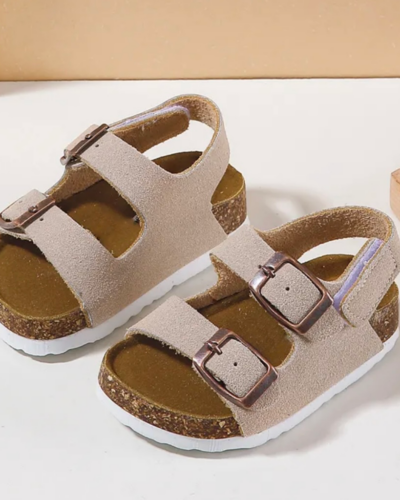 Itty Bitty Beige Double Buckle Sandals