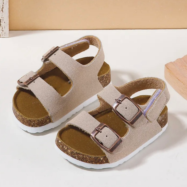 Itty Bitty Beige Double Buckle Sandals