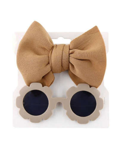 Itty Bitty Beige Flower Sunglasses & Bow Set