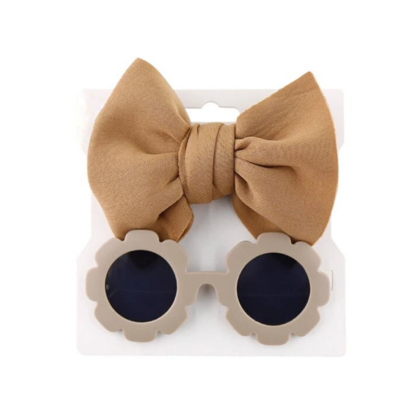 Itty Bitty Beige Flower Sunglasses & Bow Set