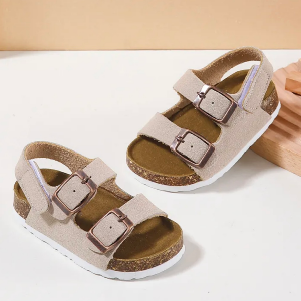 Itty Bitty Beige Double Buckle Sandals - Image 4