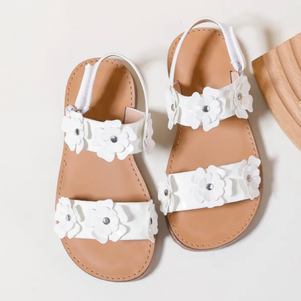 Itty Bitty White 3D Flower Sandals - Image 4
