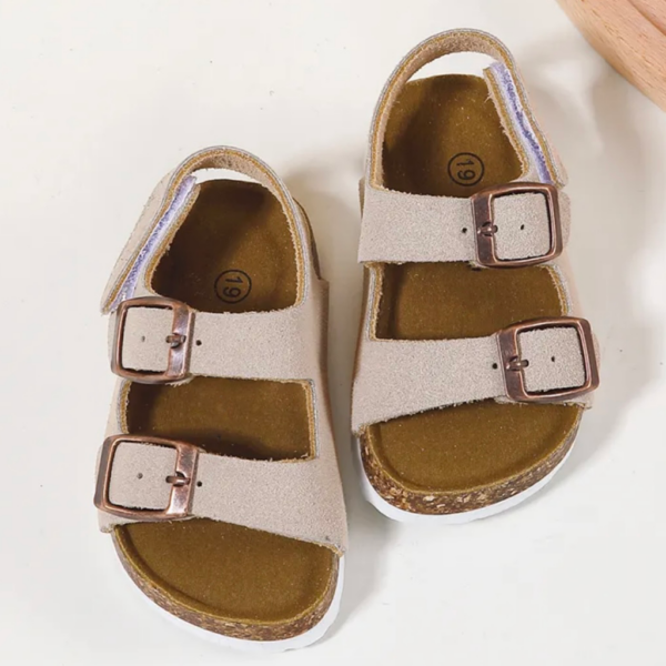 Itty Bitty Beige Double Buckle Sandals - Image 5