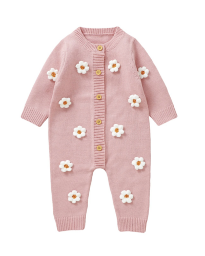 Itty Bitty Pink Knitted Flower Romper