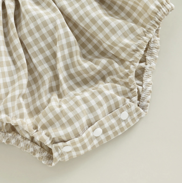 Itty Bitty Gingham Lace Collar Detail Romper & Headband Set - Image 7