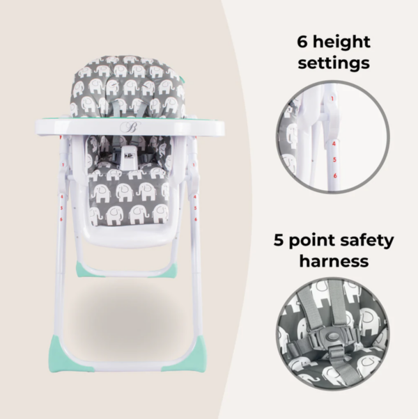MBHC8 Premium Highchair - Billie Faiers Elephants - Image 5