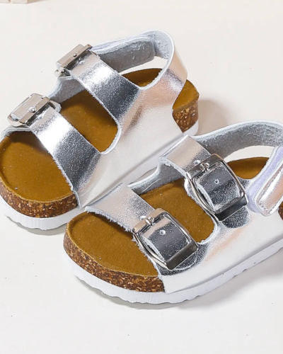 Itty Bitty Silver Double Buckle Sandals